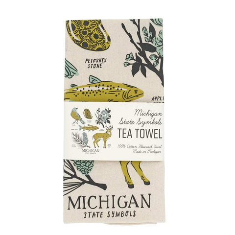 Michigan State Symbols Tea Towel