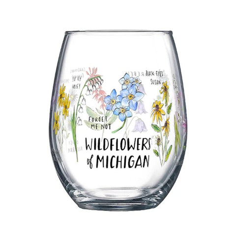 Michigan Wildflowers Stemless Wine Glass