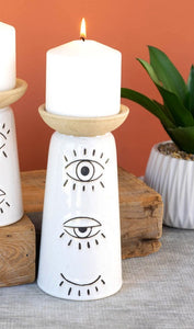 Ceramic Candle Holder with Eyes / Tall