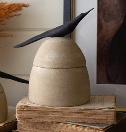 Clay Canister with Bird Handle / Large