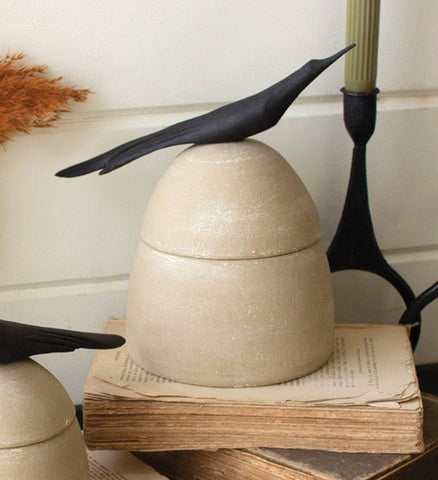 Clay Canister with Bird Handle / Large