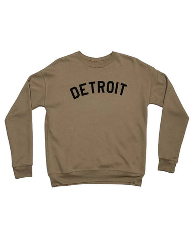 Ink Detroit long sleeve crew neck sweatshirt with "Detroit" printed across the chest in black ink.