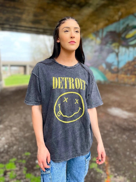 Ink Detroit Mineral Wash Teen Spirit Smiley Face "Detroit" Tee