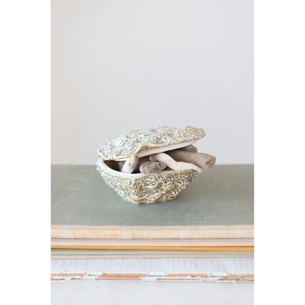 Stoneware Oyster Shell Container with Lid