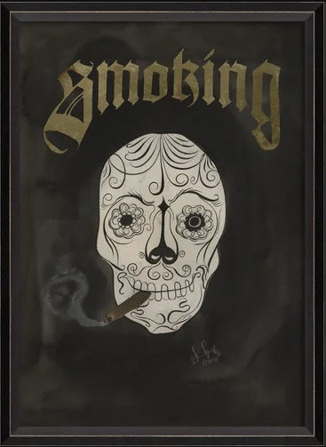 Smoking Skull with Cigar Framed Wall Art