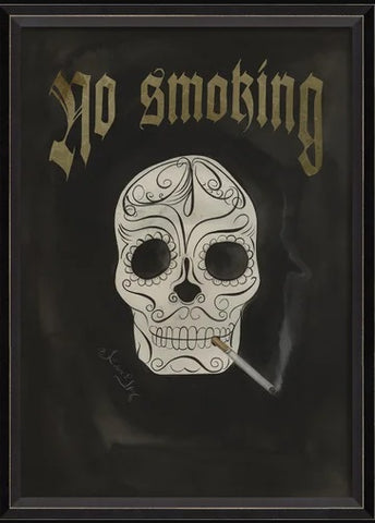 "No Smoking" Skull with Cigarette Framed Wall Art