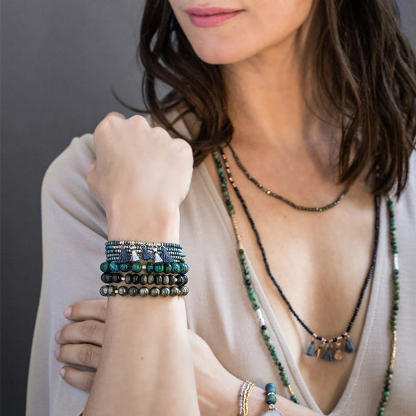 Stacking Stone Bracelets Worn Together in Multiple Colors