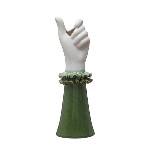 Stoneware Hand Vase with Ruffled Sleeve