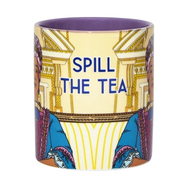 Mug with Queen Charlotte from Bridgerton. Displayed is the text "Spill the tea".