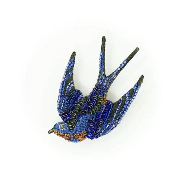 Singing Swallow Hand Embroidered Brooch