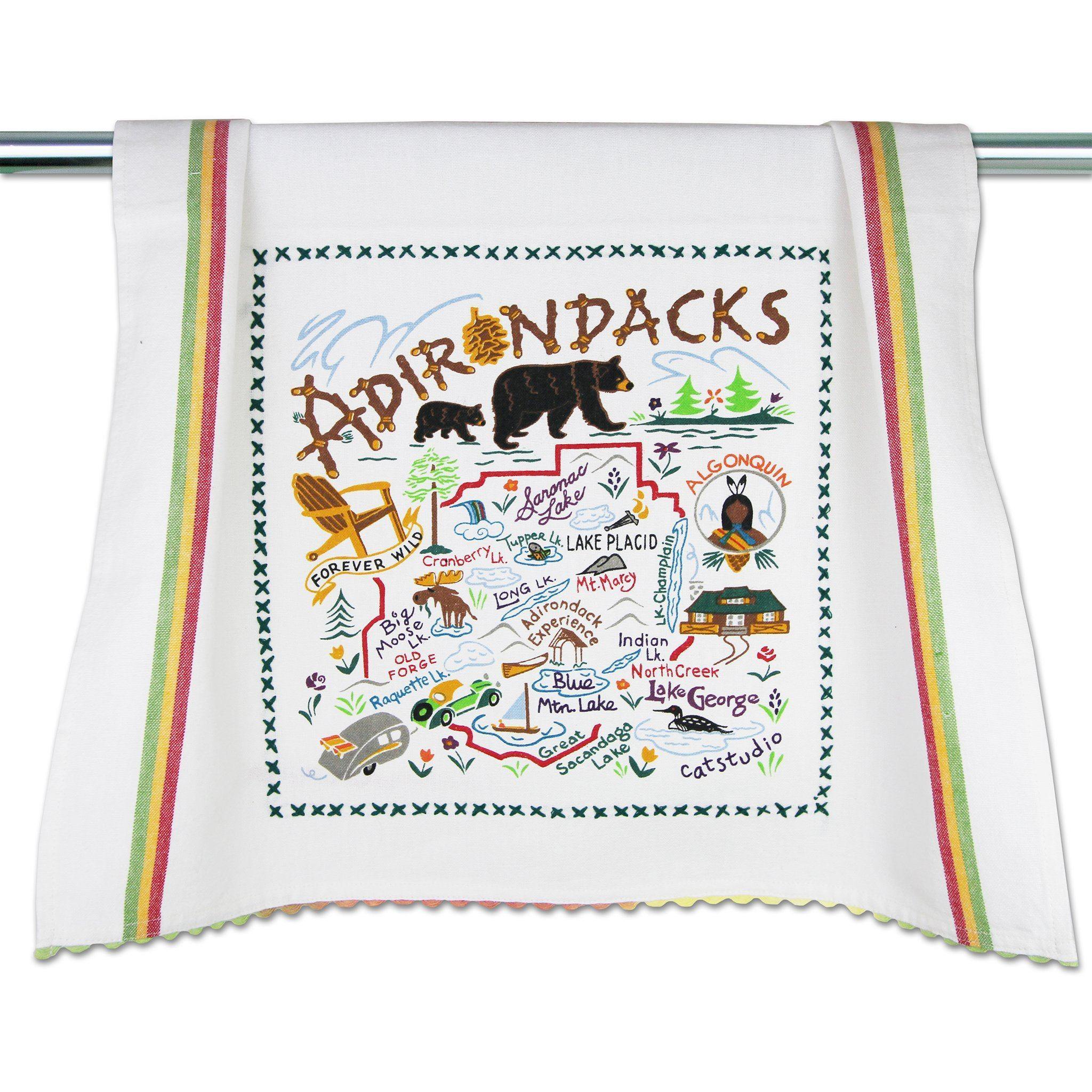 Embroidered Geography Dish Towel Adirondacks