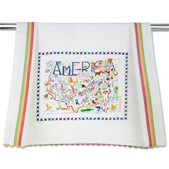 Embroidered Geography Dish Towel America