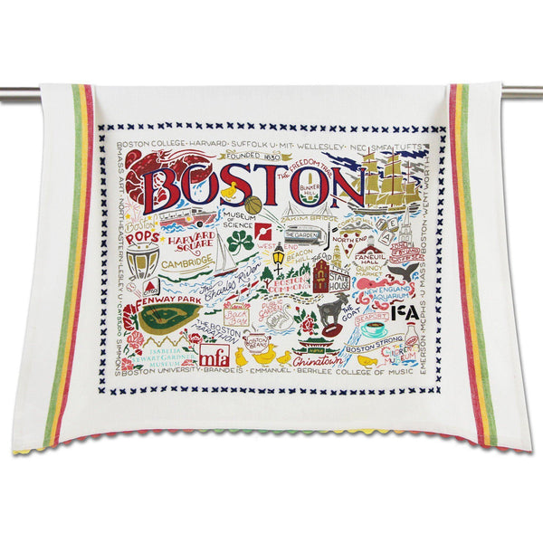Embroidered Geography Dish Towel Boston