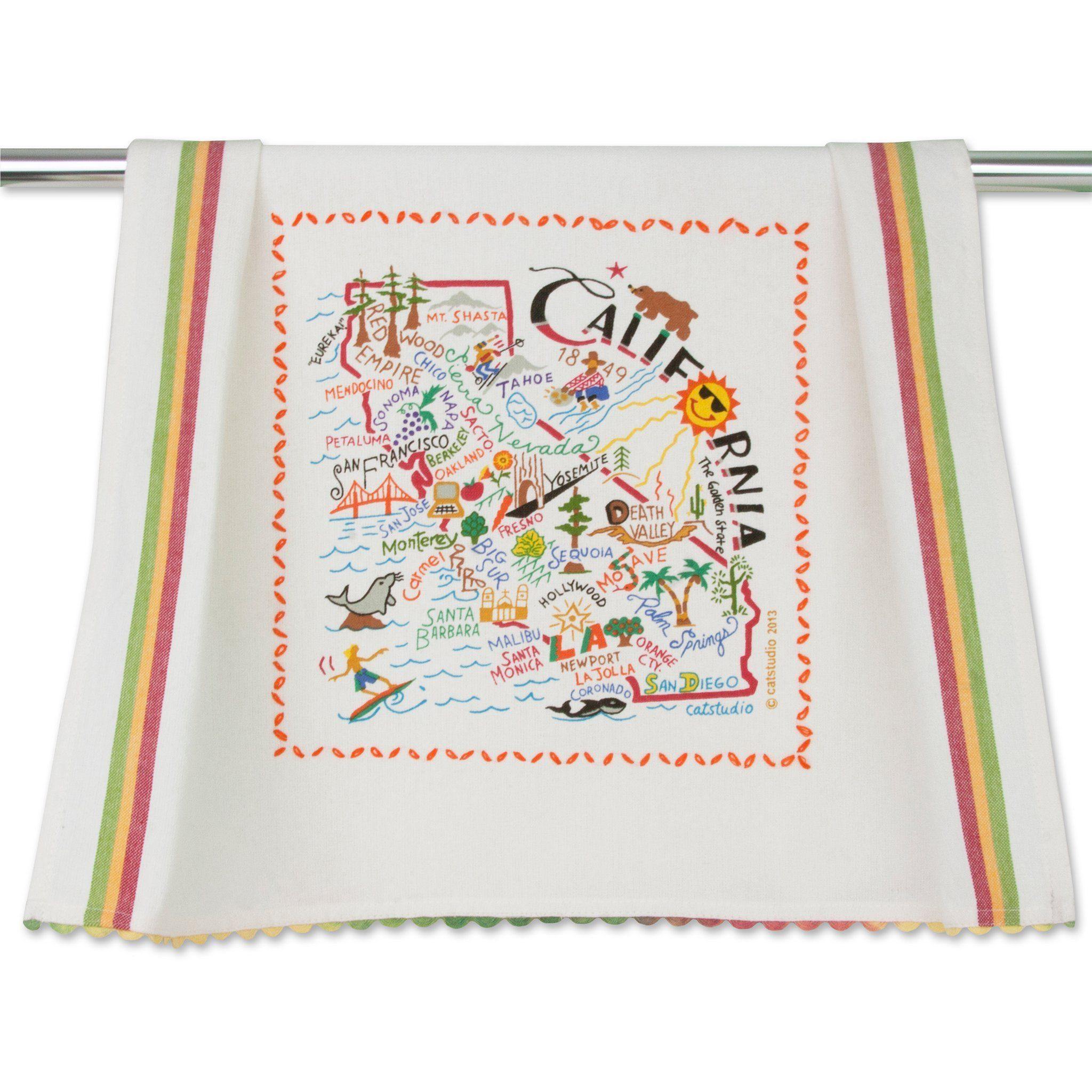 Embroidered Geography Dish Towel California