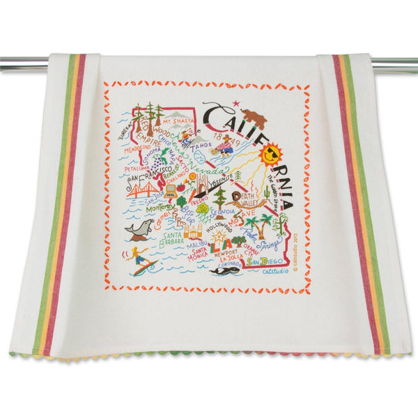 Embroidered Geography Dish Towel California