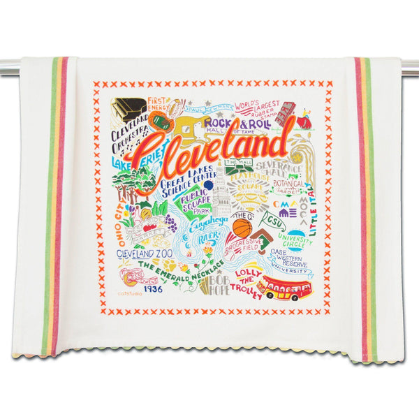Embroidered Geography Dish Towel Cleveland
