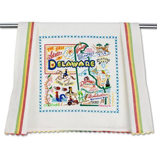 Embroidered Geography Dish Towel Delaware