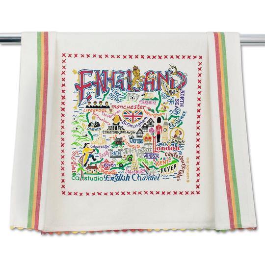 Embroidered Geography Dish Towel England
