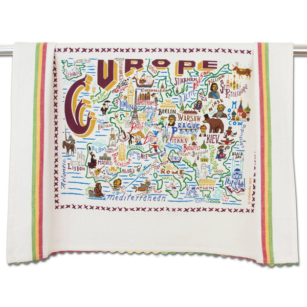 Embroidered Geography Dish Towel Europe