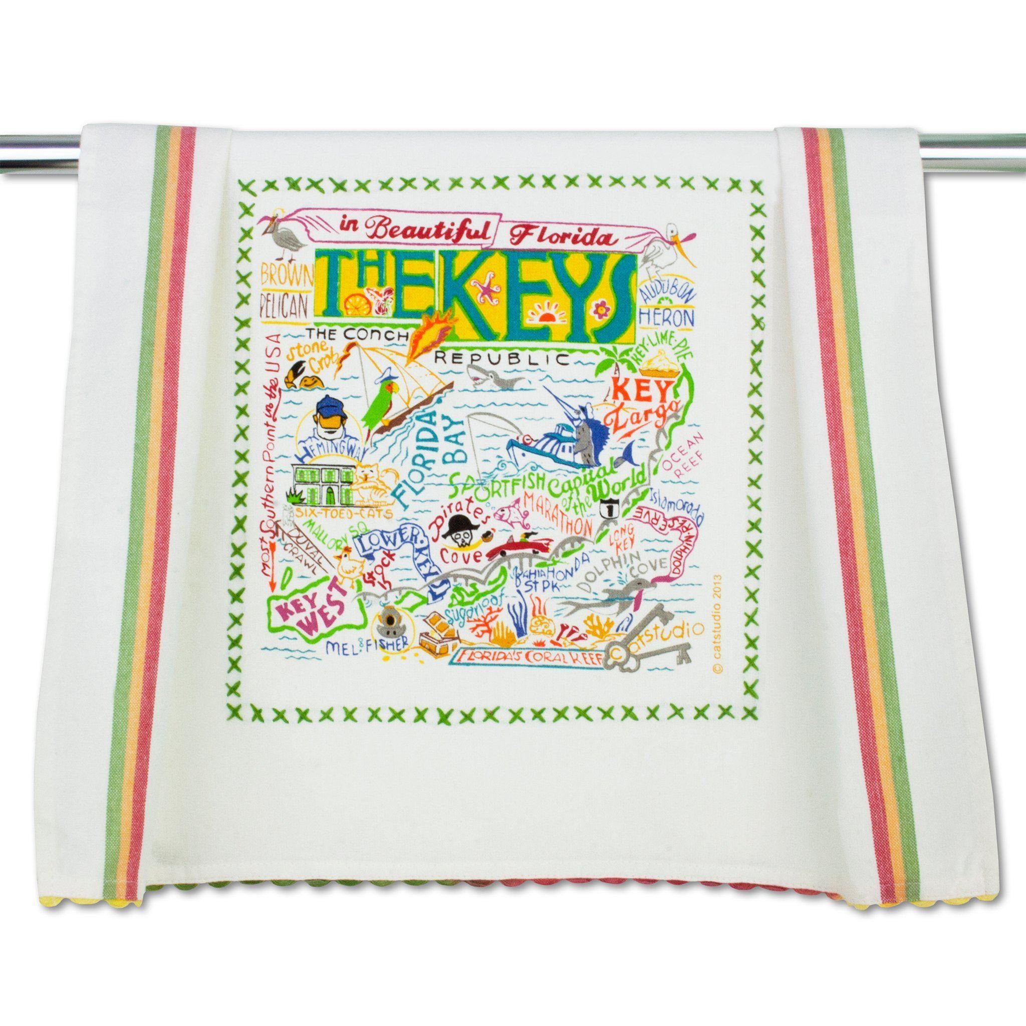 Embroidered Geography Dish Towel Florida Keys