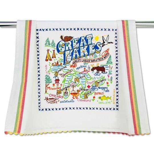 Embroidered Geography Dish Towel Great Lakes