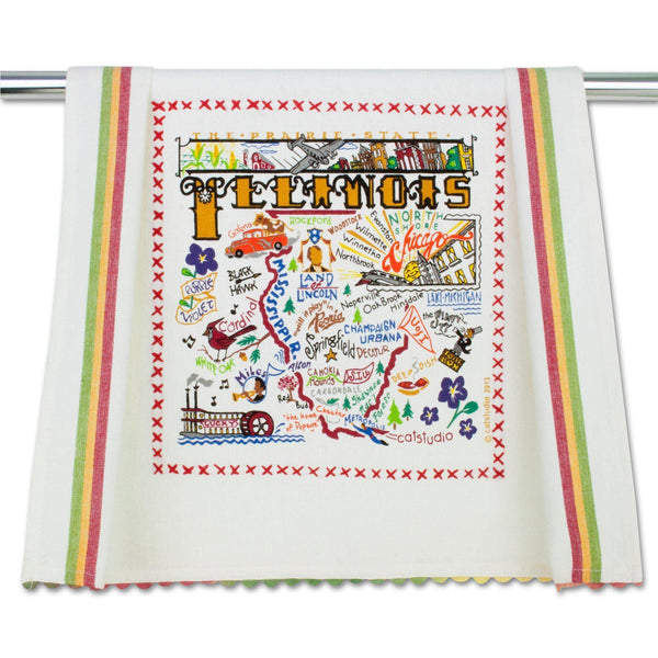 Embroidered Geography Dish Towel Illinois