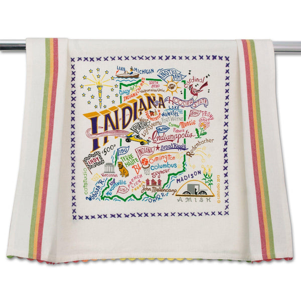 Embroidered Geography Dish Towel Indiana