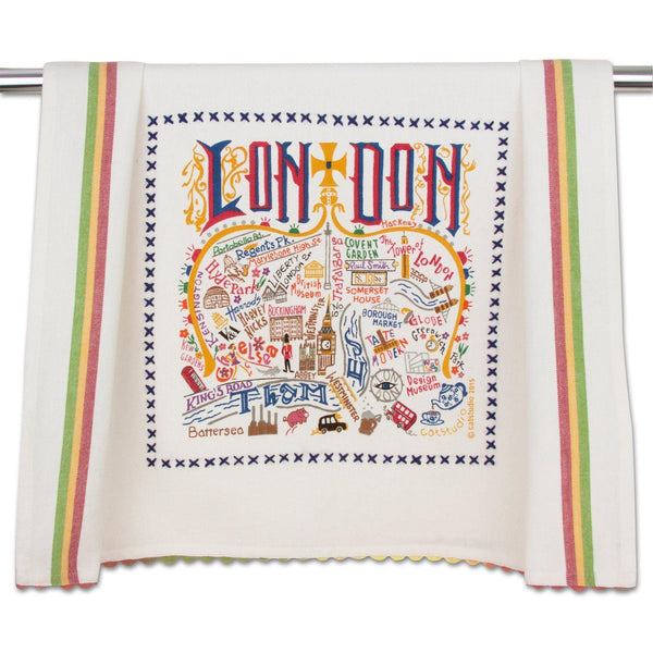 Embroidered Geography Dish Towel London