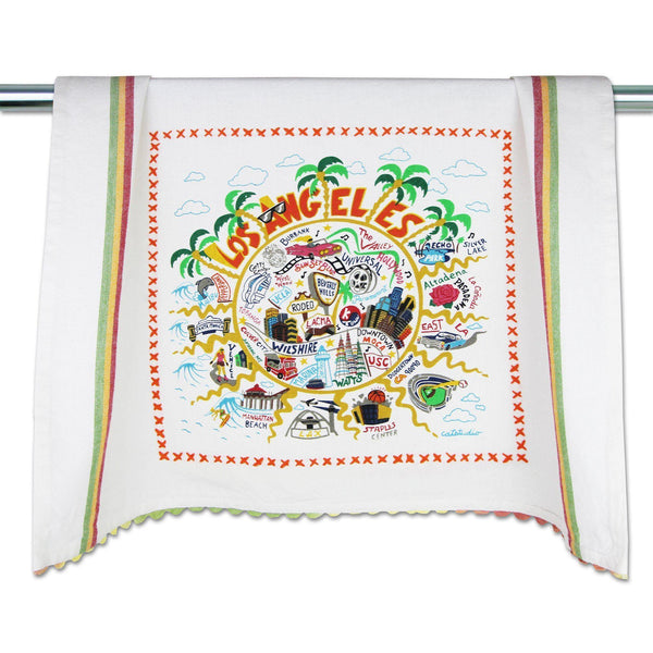 Embroidered Geography Dish Towel Los Angeles