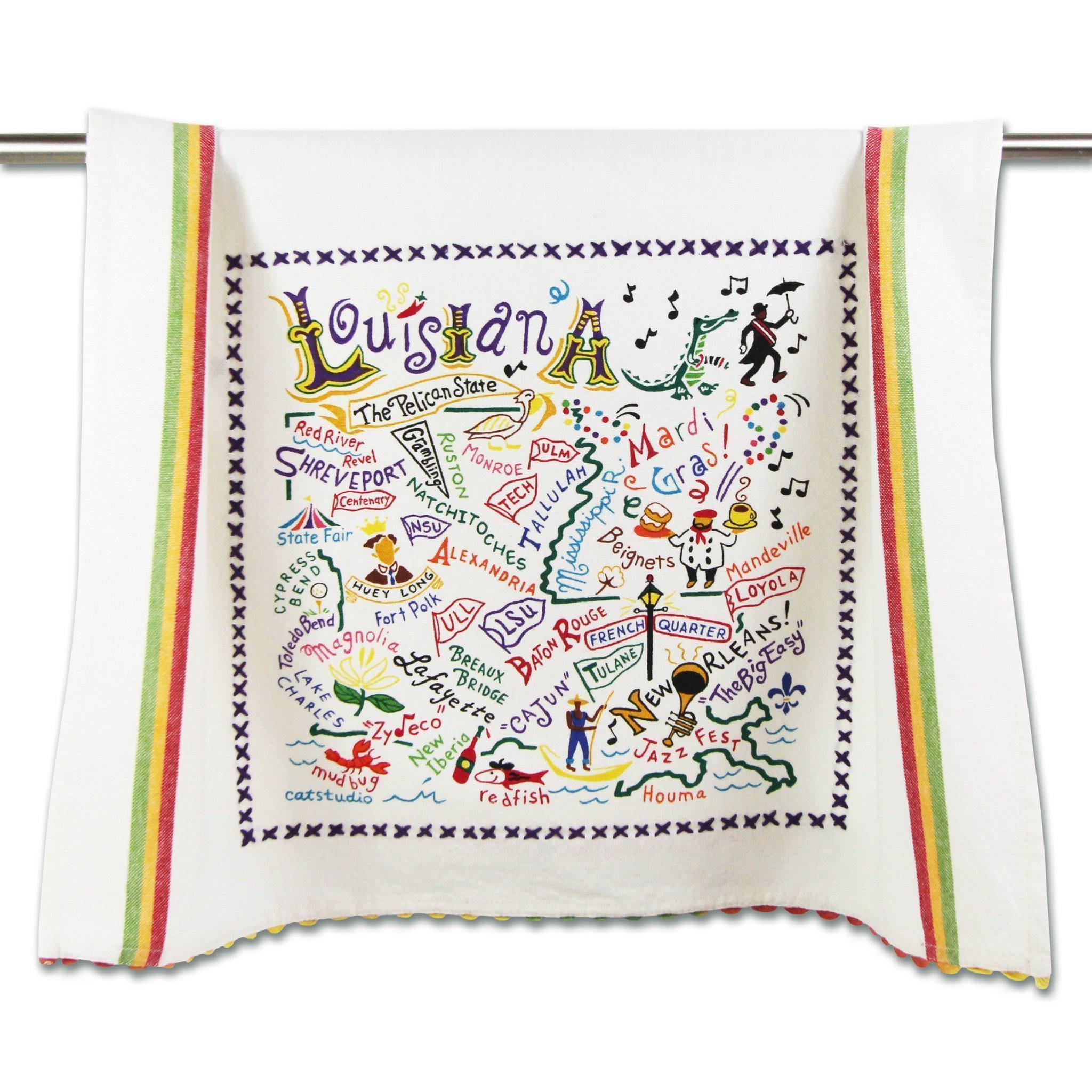 Embroidered Geography Dish Towel Louisiana