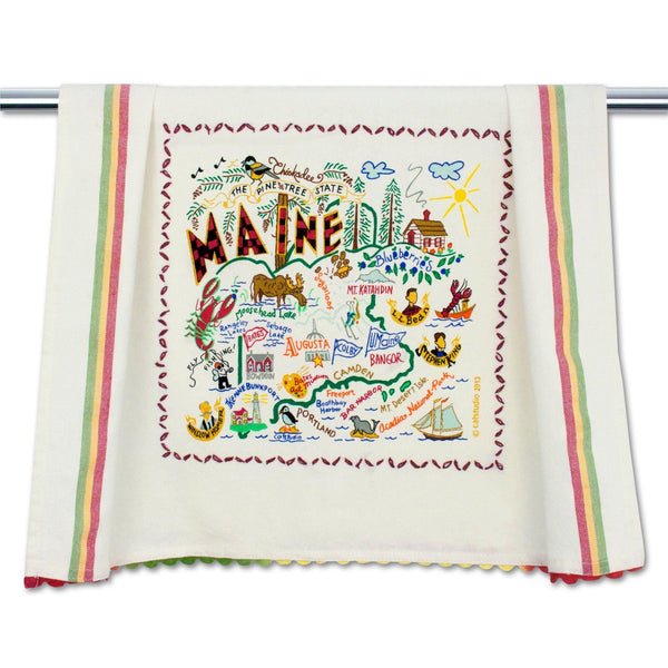 Embroidered Geography Dish Towel Maine