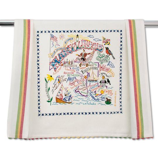 Embroidered Geography Dish Towel Maryland