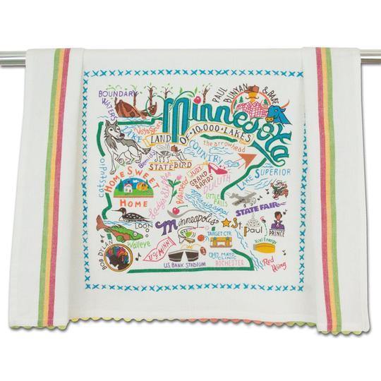 Embroidered Geography Dish Towel Minnesota