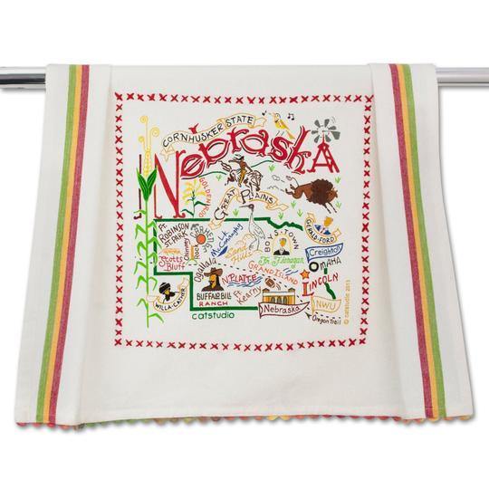 Embroidered Geography Dish Towel Nebraska