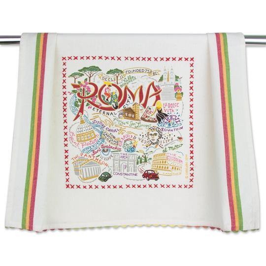 Embroidered Geography Dish Towel Roma