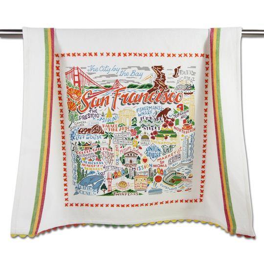 Embroidered Geography Dish Towel San Francisco