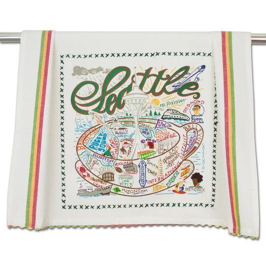 Embroidered Geography Dish Towel Seattle