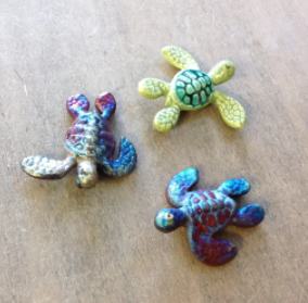 Raku Pottery Mini Sea Turtles / Assorted Colors