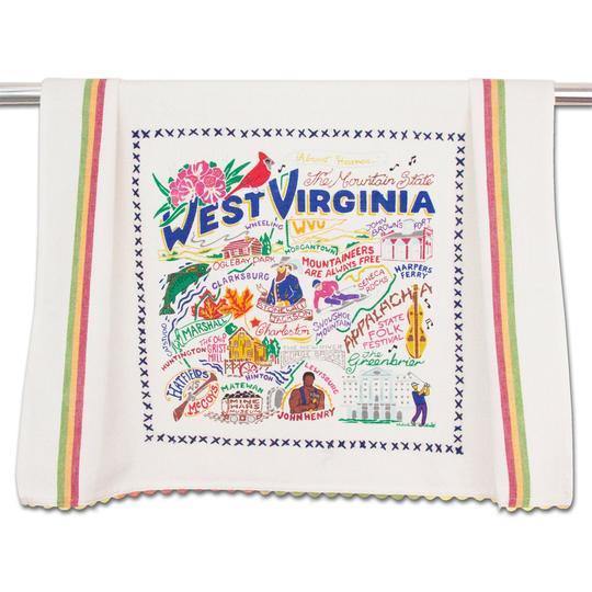 Embroidered Geography Dish Towel West Virginia