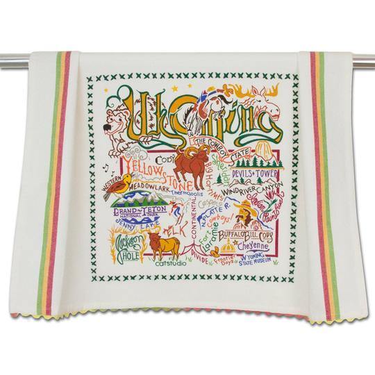 Embroidered Geography Dish Towel Wyoming